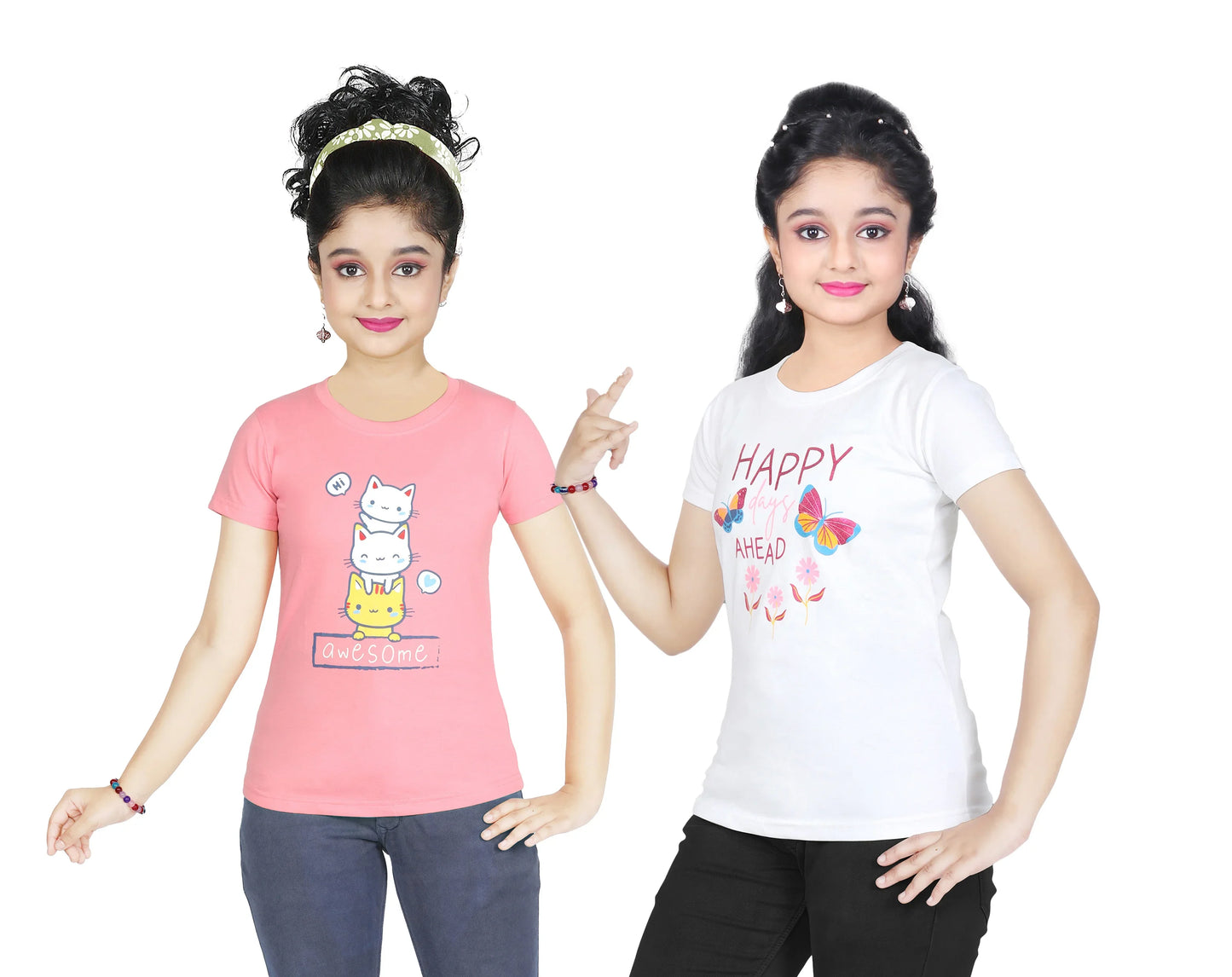 Girl's Cotton Sleeve T-shirt 2 Set (3 Years - 9 Years)