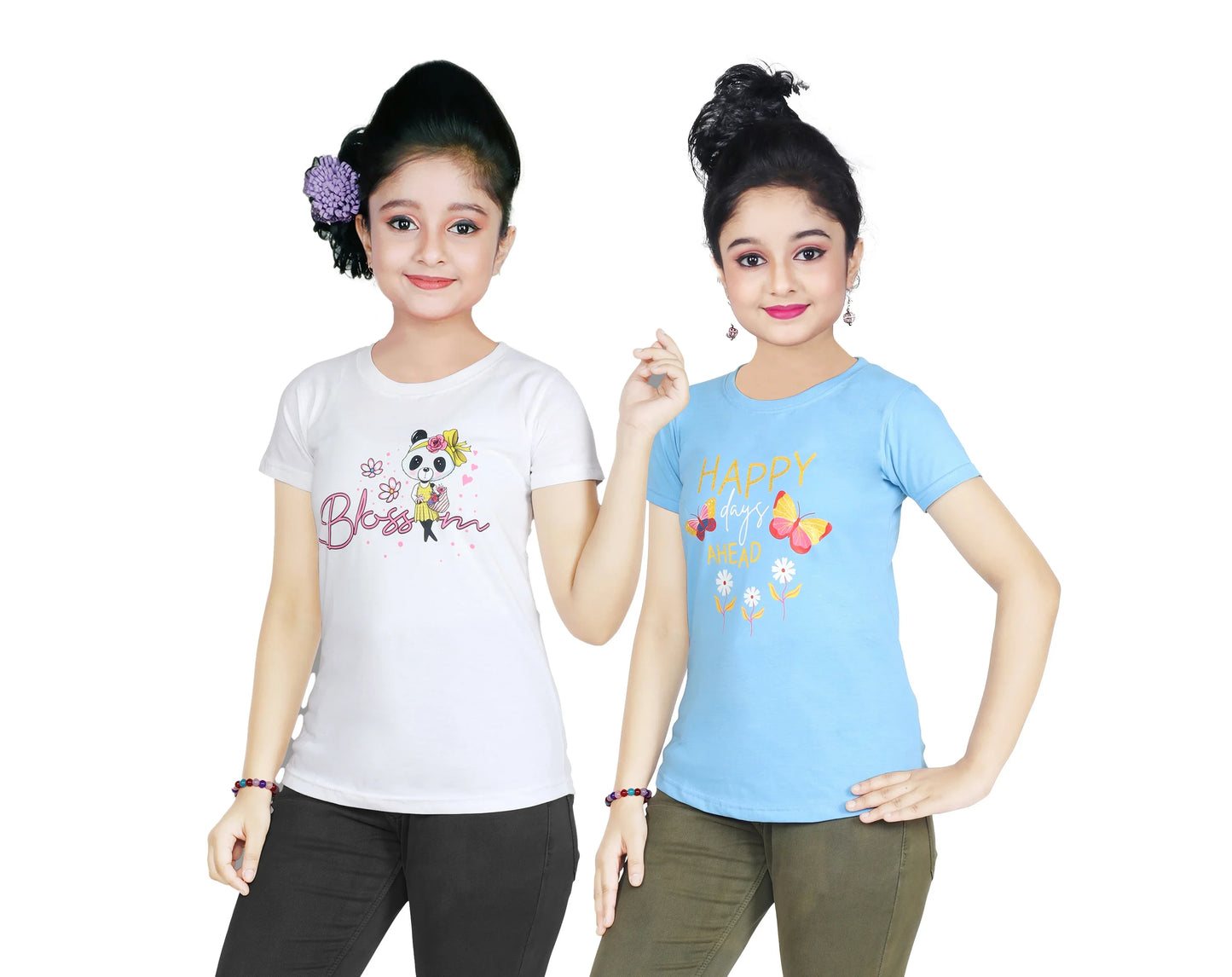 Girl's Cotton Sleeve T-shirt 2 Set (3 Years - 9 Years)
