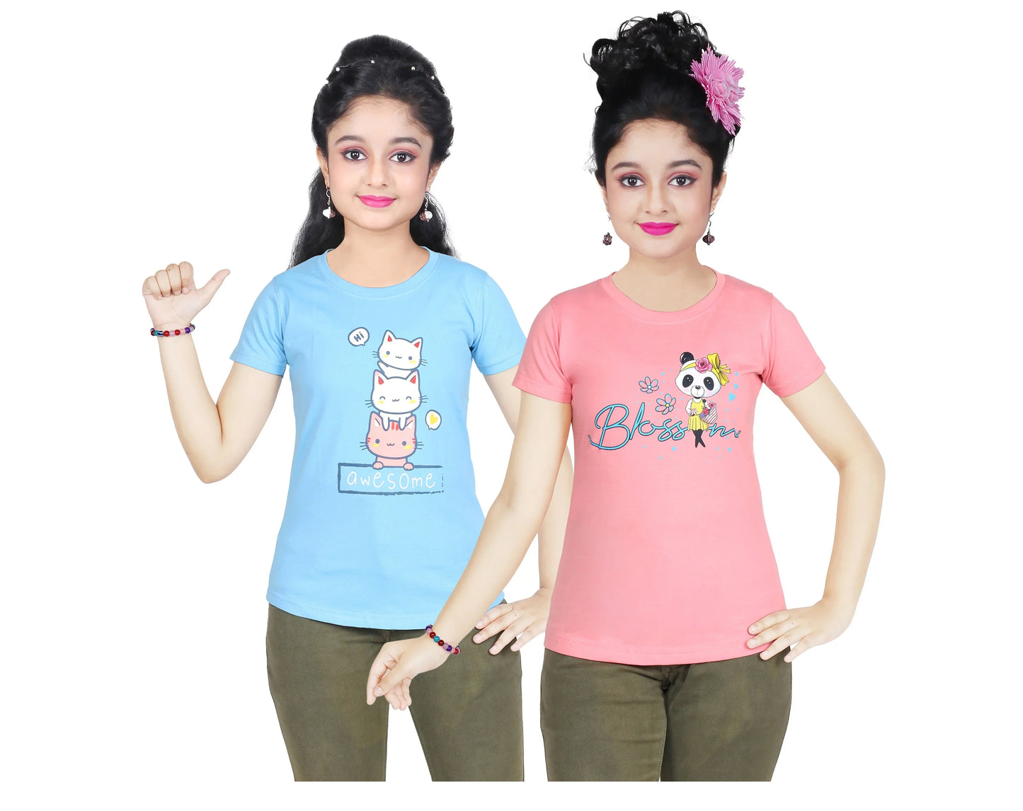 Girl's Cotton Sleeve T-shirt 2 Set (3 Years - 9 Years)
