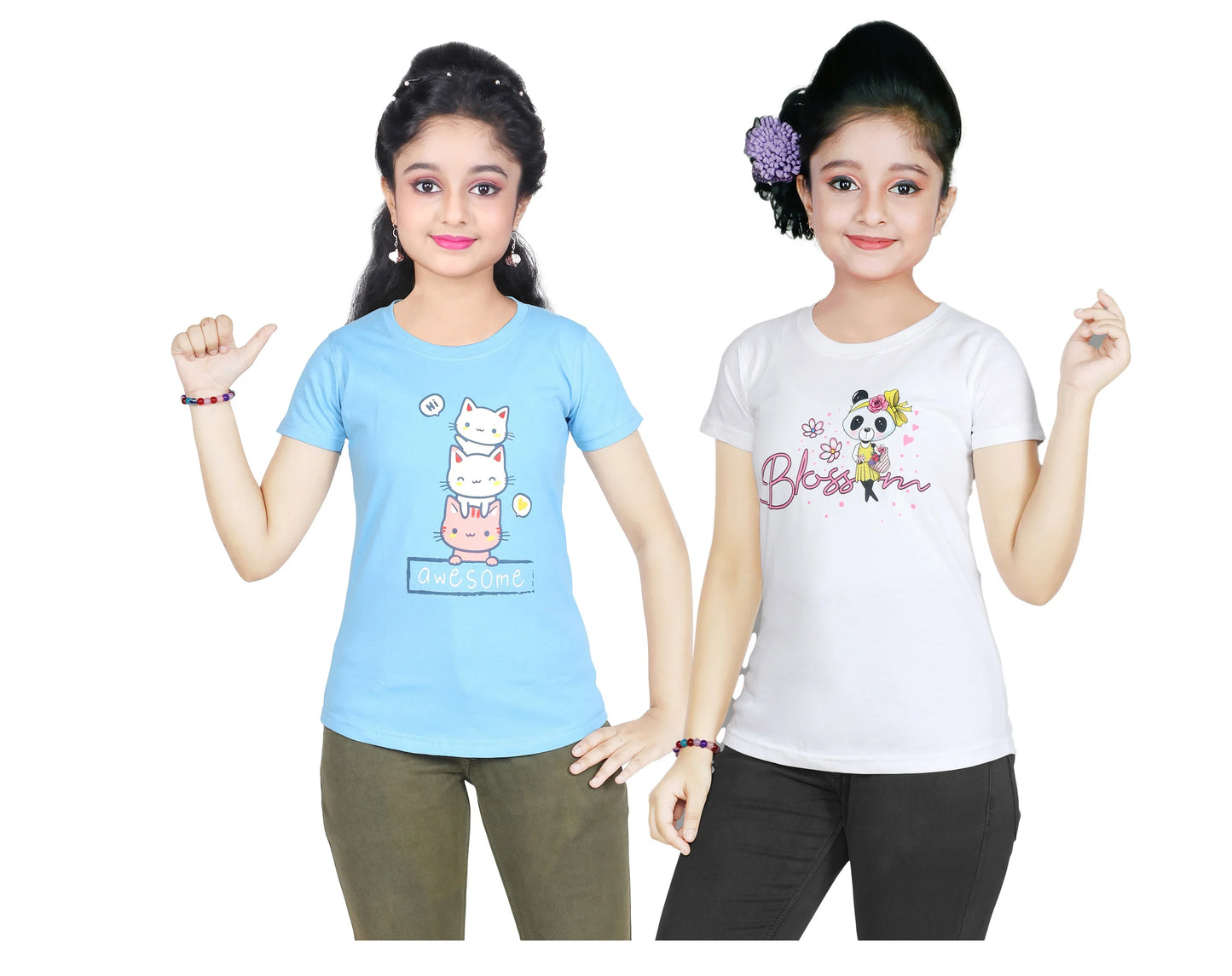 Girl's Cotton Sleeve T-shirt 2 Set (3 Years - 9 Years)