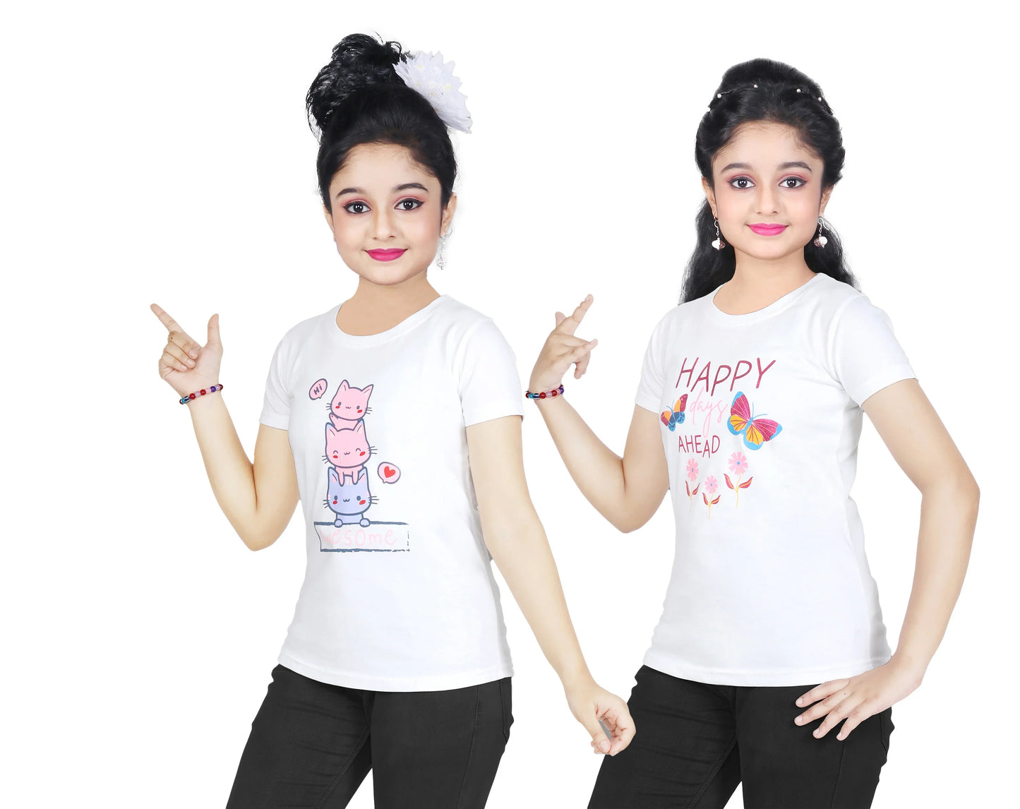 Girl's Cotton Sleeve T-shirt 2 Set (3 Years - 9 Years)