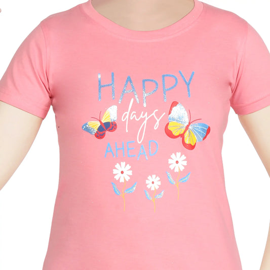 Girl’s Butterfly Print Cotton Pink T-shirt (3 – 9 Years)