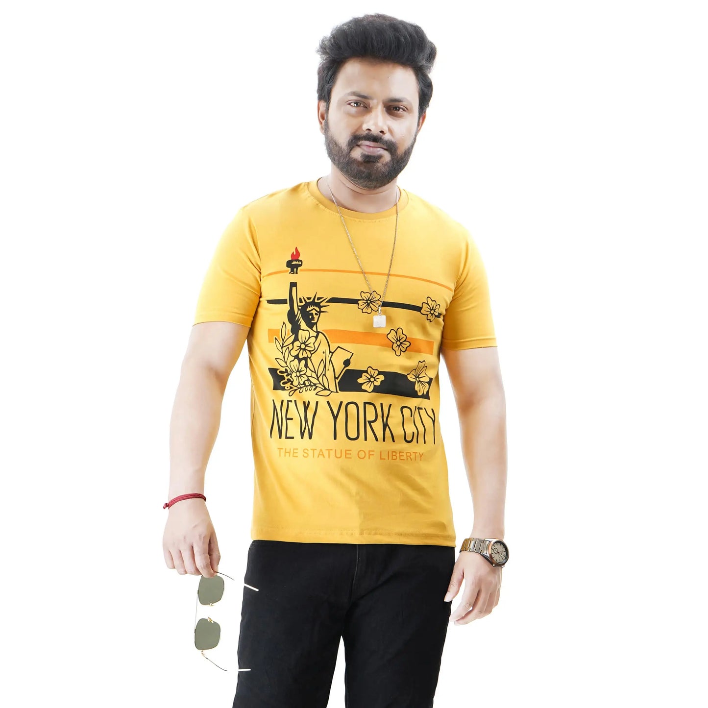 Men’s Short Sleeve Cotton Graphic Yellow T-shirt