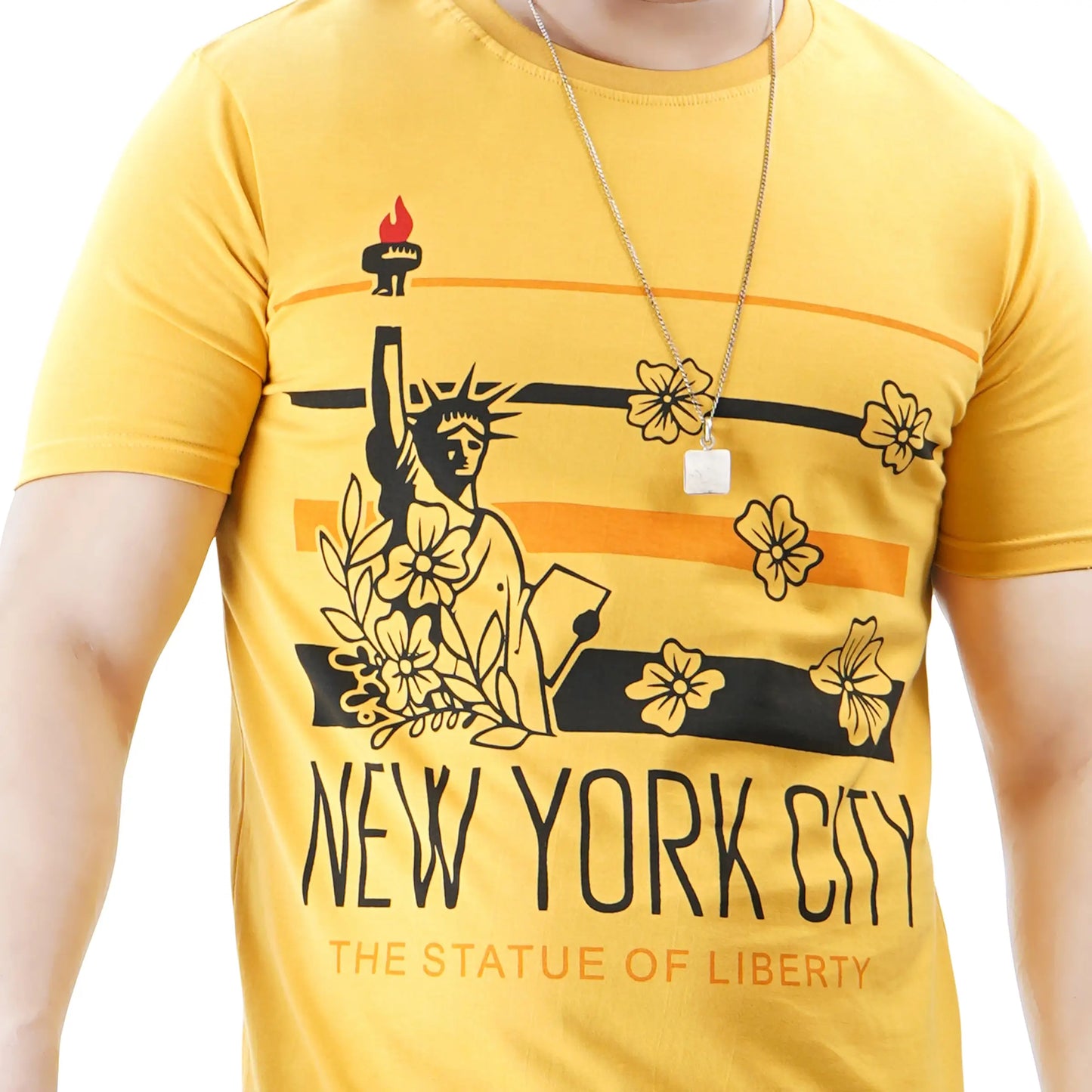 Men’s Short Sleeve Cotton Graphic Yellow T-shirt