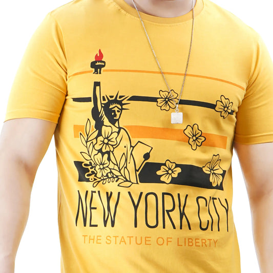Men’s Short Sleeve Cotton Graphic Yellow T-shirt