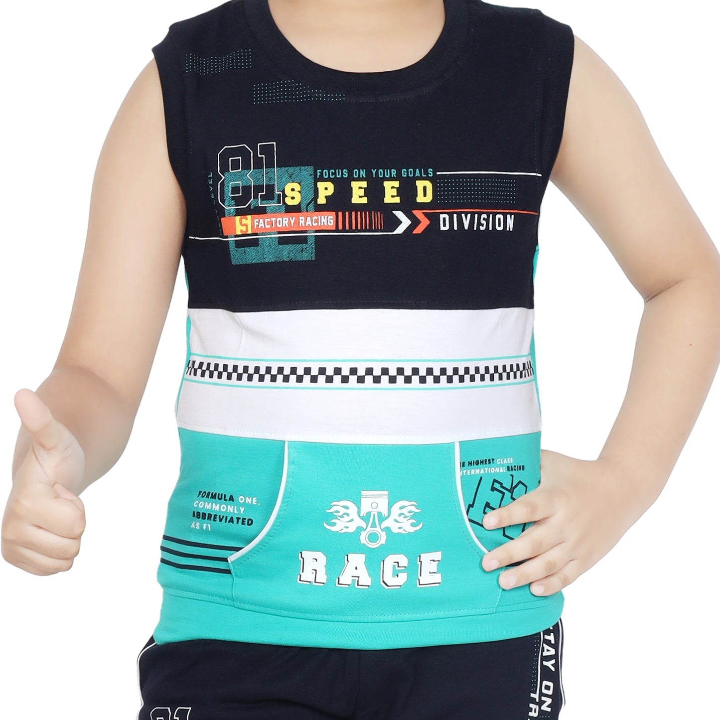 Toddler Boy's Cotton Sleeveless Top Tank Blue T-shirt (6 Months - 7 Years)