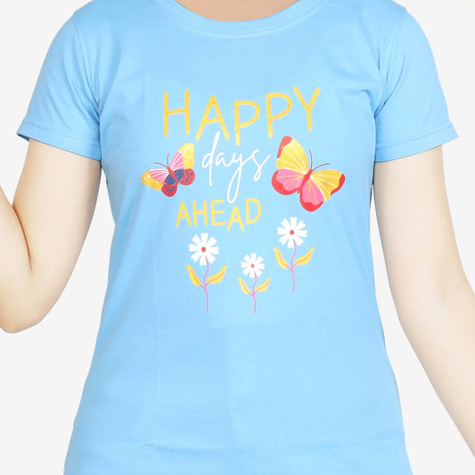 Girl’s Butterfly Print Cotton Sky Blue T-shirt (3 – 9 Years)