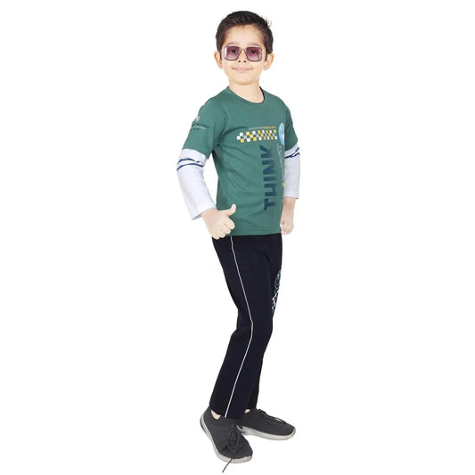 Toddler Boy's Cotton Short Full Sleeve Green T-Shirt (4 - 7 Years)