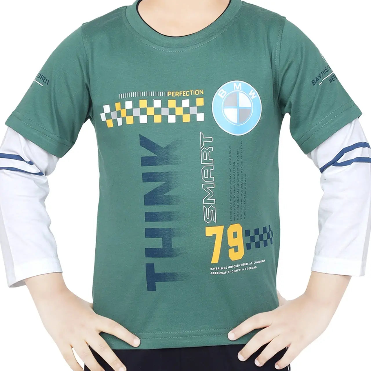 Toddler Boy's Cotton Short Full Sleeve Green T-Shirt (4 - 7 Years)