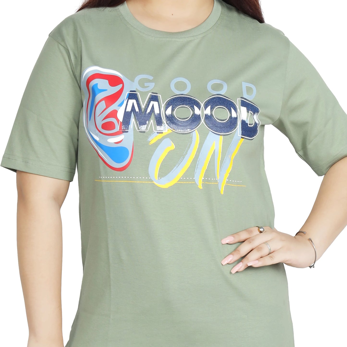 Trendy Oversized Back/Front Graphic Print Green T-Shirt