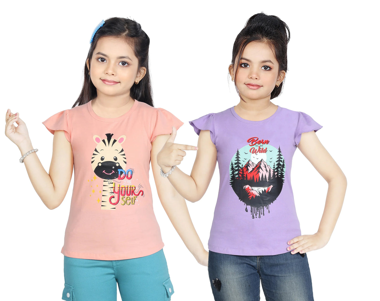 Girl's Cotton Sleeve T-shirt 2 Set (3 Years - 9 Years)