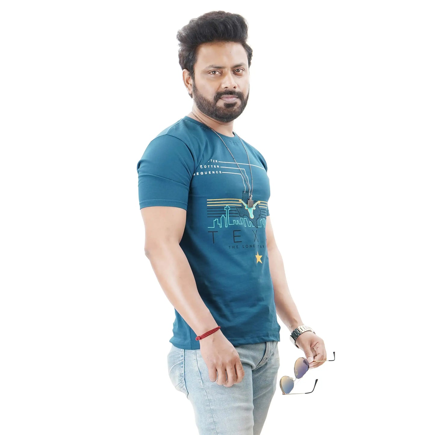Men’s Short Sleeve Cotton Graphic Blue T-shirt