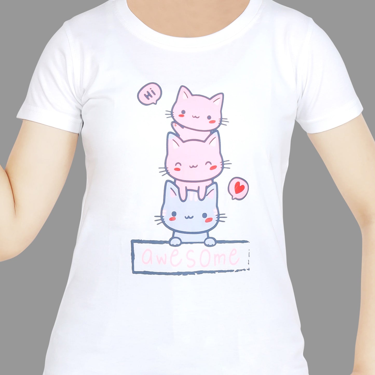 Girl’s kittens Print Cotton White T-shirt (3 – 9 Years)
