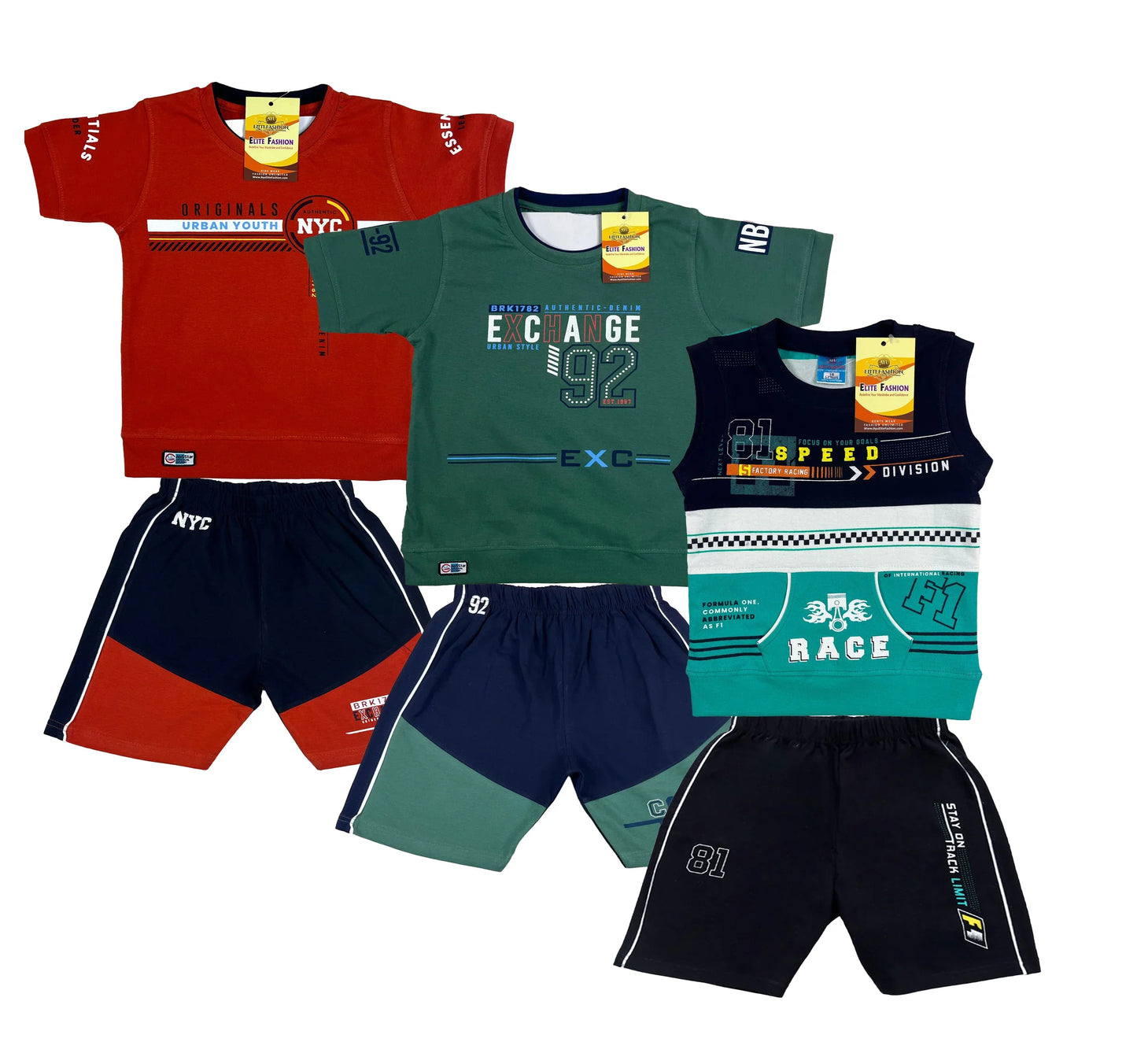 Boy's Cotton Sleeve T-shirt with Shorts 3 Set (3 Years - 9 Years)