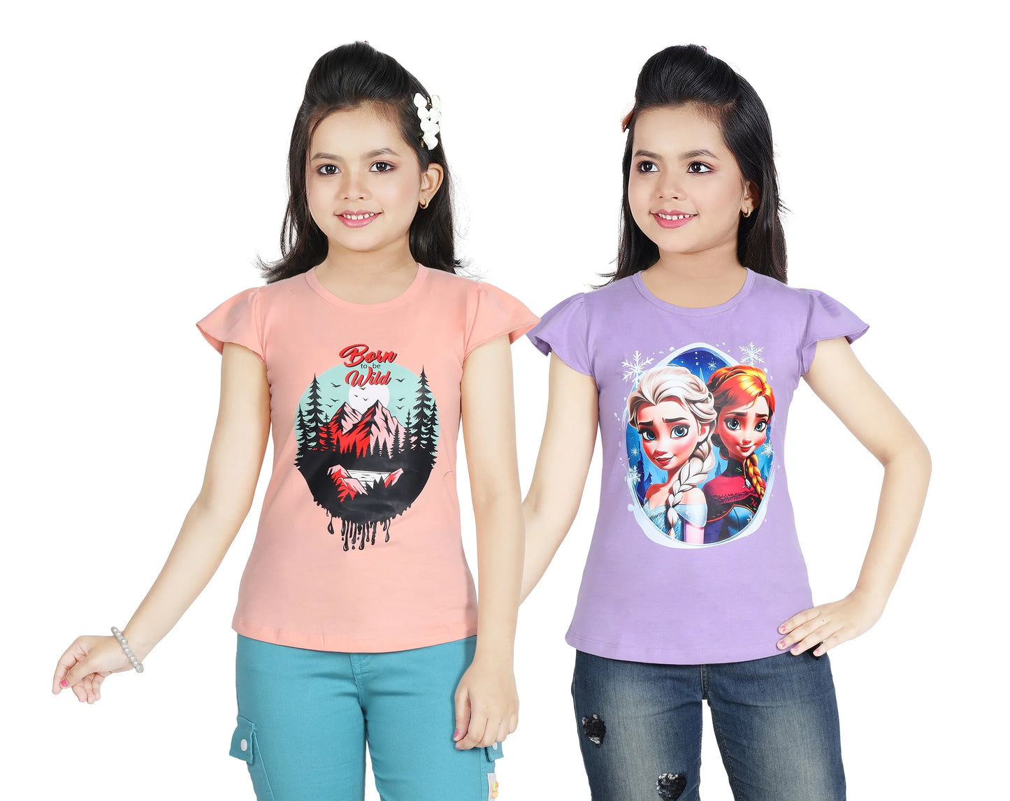 Girl's Cotton Sleeve T-shirt 2 Set (3 Years - 9 Years)