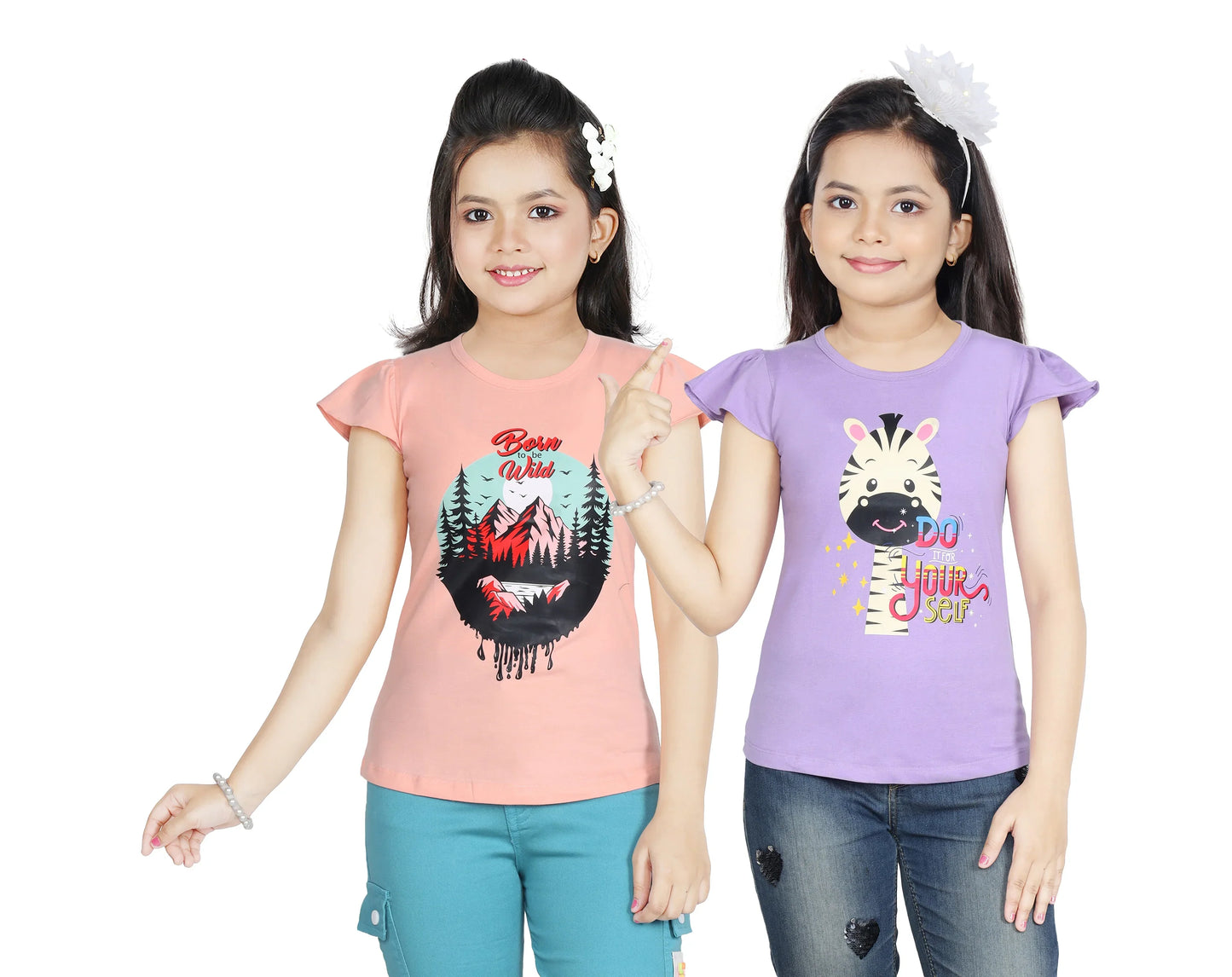 Girl's Cotton Sleeve T-shirt 2 Set (3 Years - 9 Years)