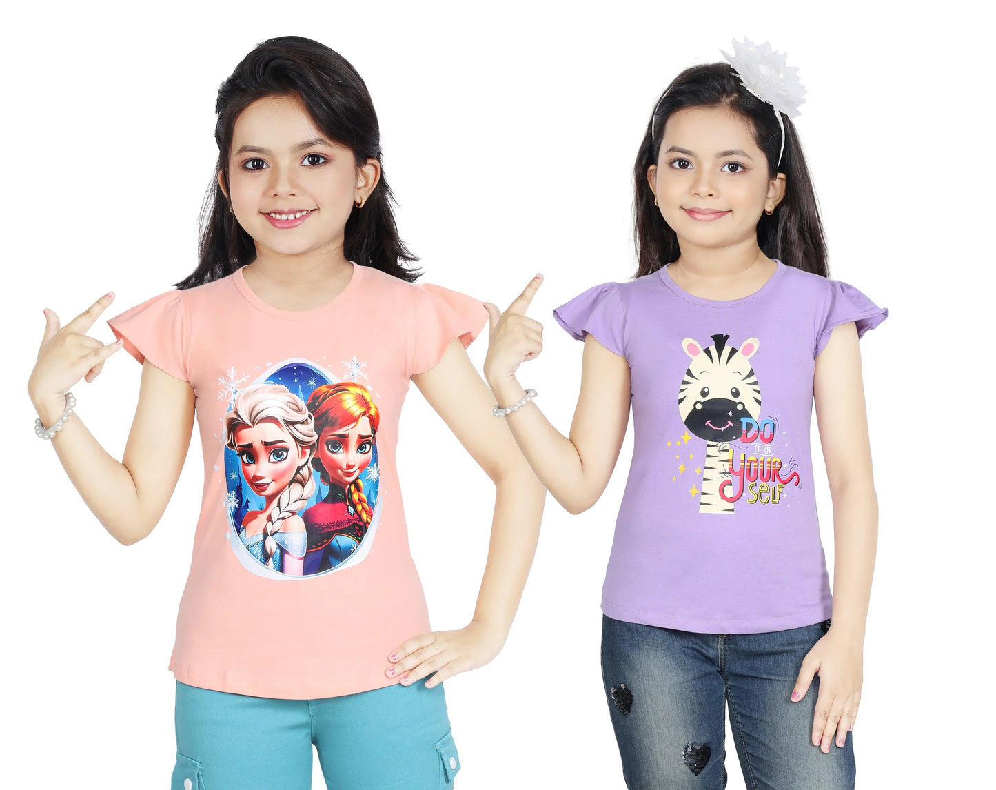 Girl's Cotton Sleeve T-shirt 2 Set (3 Years - 9 Years)