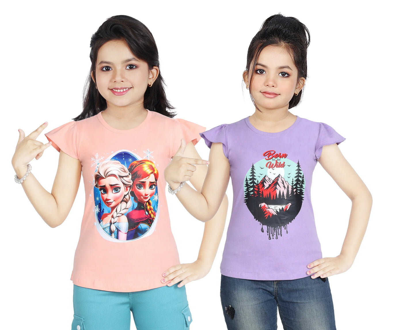 Girl's Cotton Sleeve T-shirt 2 Set (3 Years - 9 Years)