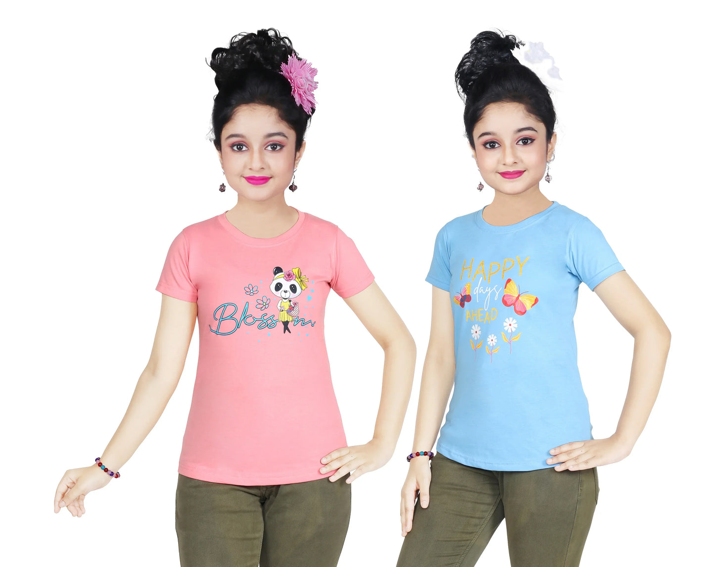 Girl's Cotton Sleeve T-shirt 2 Set (3 Years - 9 Years)