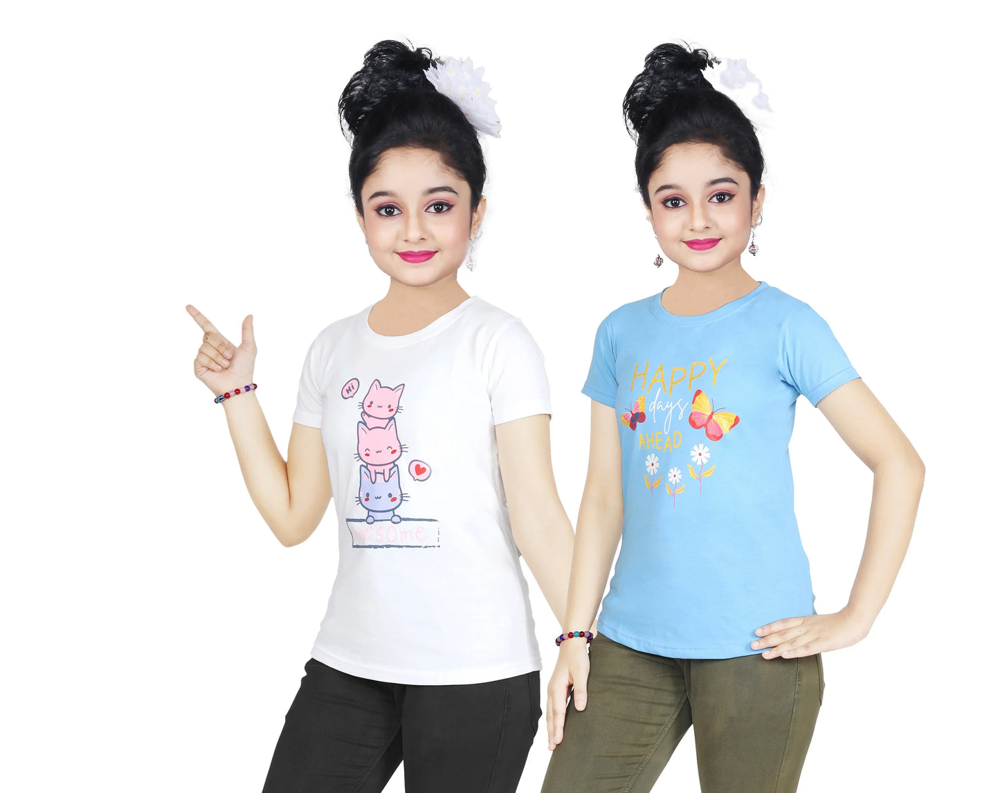 Girl's Cotton Sleeve T-shirt 2 Set (3 Years - 9 Years)