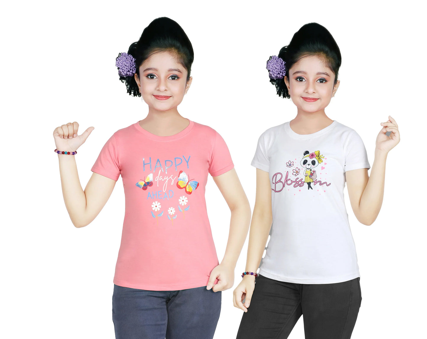 Girl's Cotton Sleeve T-shirt 2 Set (3 Years - 9 Years)