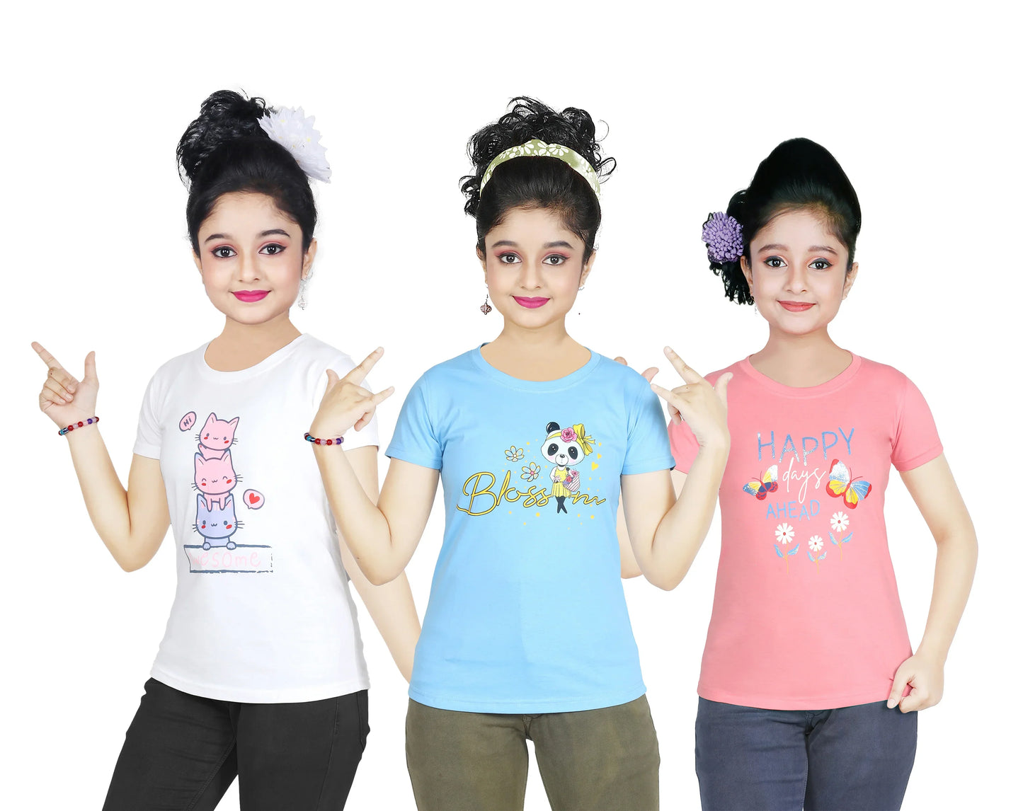 Girl's Cotton Sleeve T-shirt 3 Set (3 Years - 9 Years)