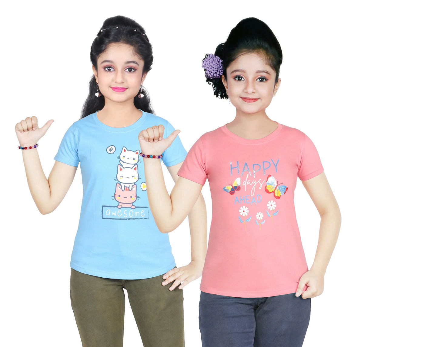 Girl's Cotton Sleeve T-shirt 2 Set (3 Years - 9 Years)