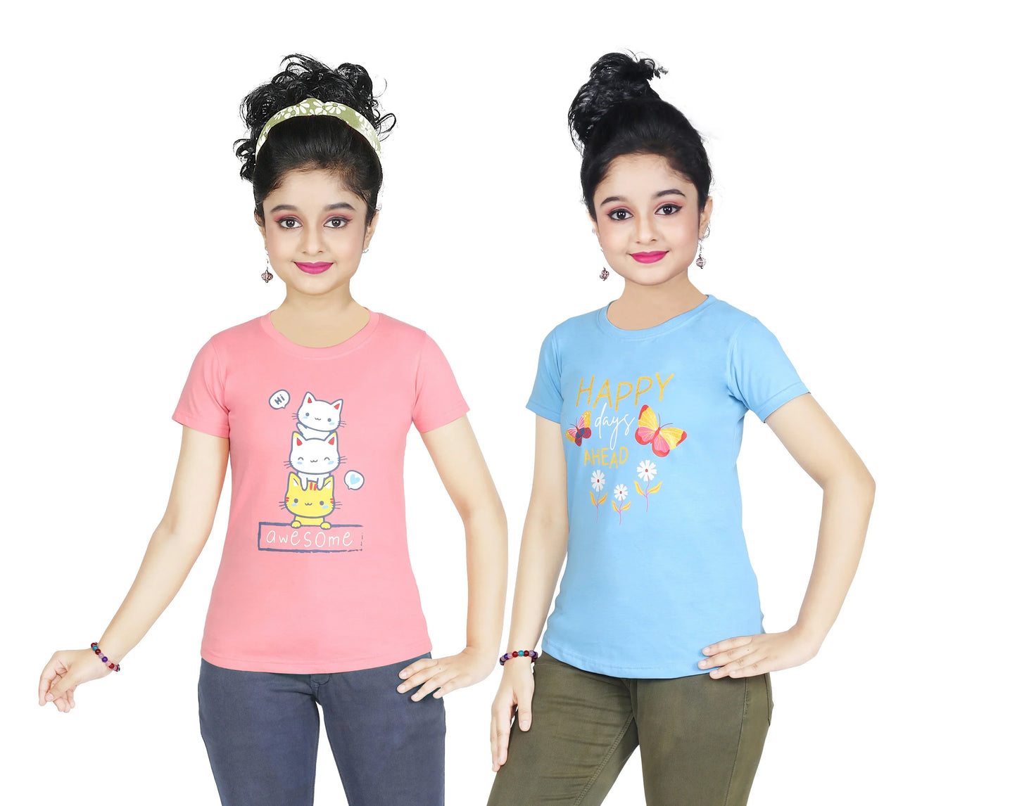 Girl's Cotton Sleeve T-shirt 2 Set (3 Years - 9 Years)