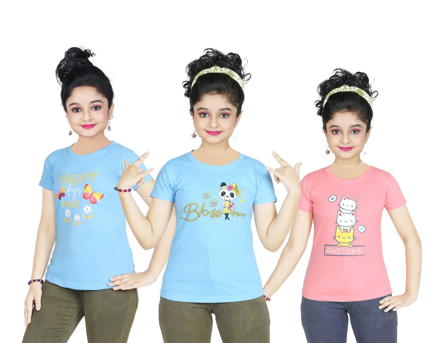 Girl's Cotton Sleeve T-shirt 3 Set (3 Years - 9 Years)
