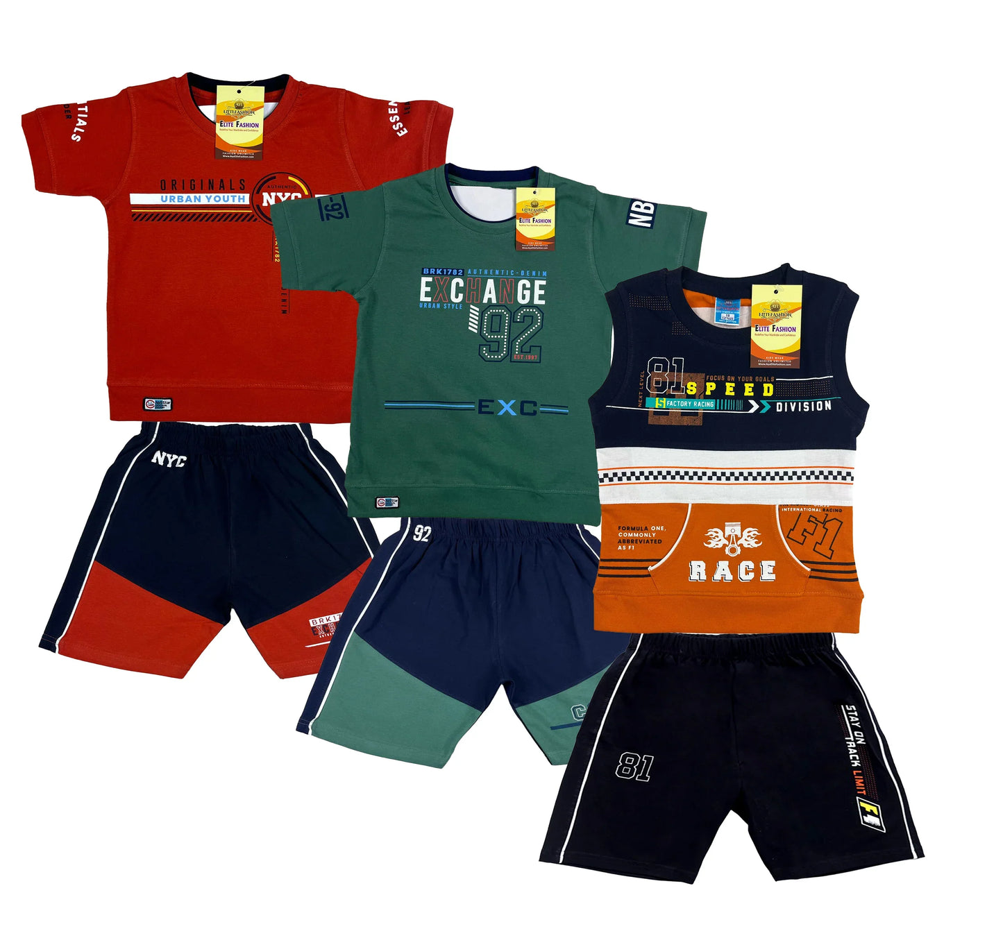 Boy's Cotton Sleeve T-shirt with Shorts 3 Set (3 Years - 9 Years)