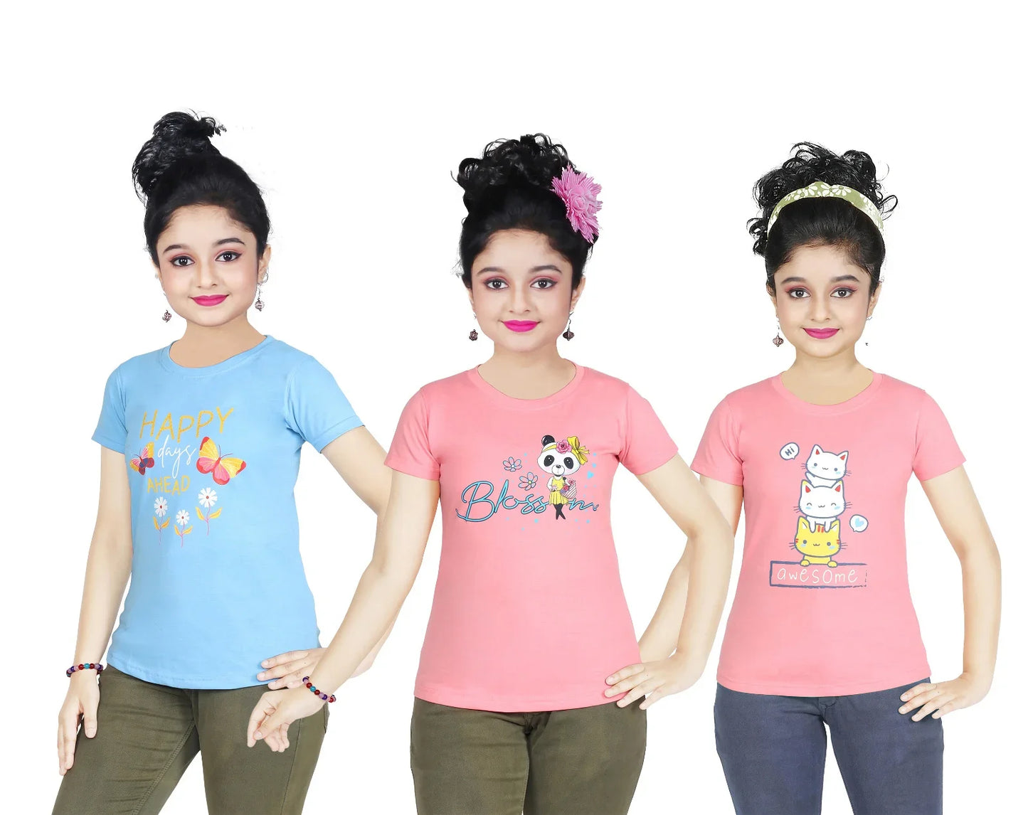 Girl's Cotton Sleeve T-shirt 3 Set (3 Years - 9 Years)