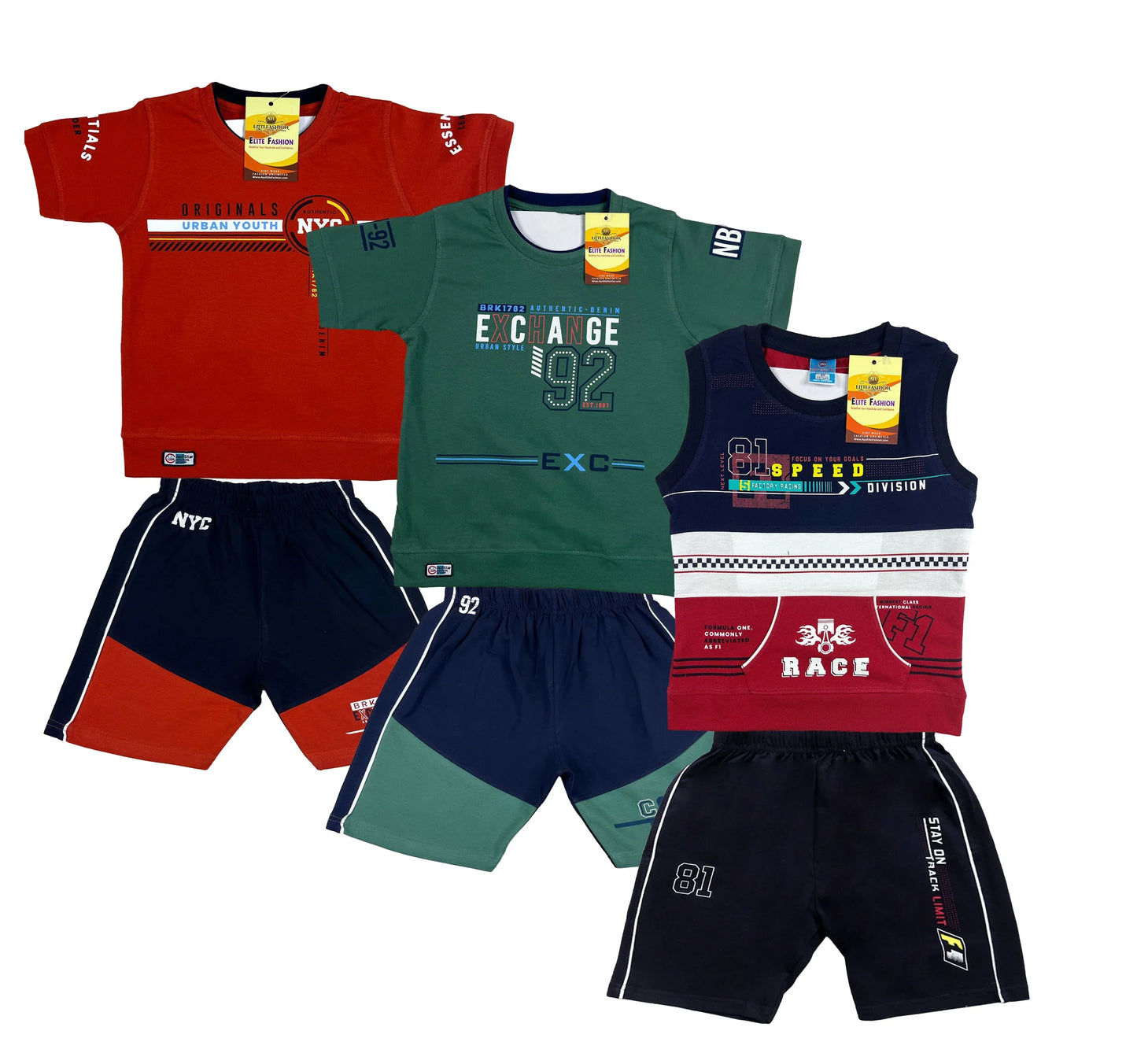 Boy's Cotton Sleeve T-shirt with Shorts 3 Set (3 Years - 9 Years)