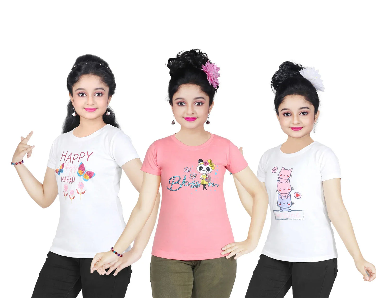 Girl's Cotton Sleeve T-shirt 3 Set (3 Years - 9 Years)