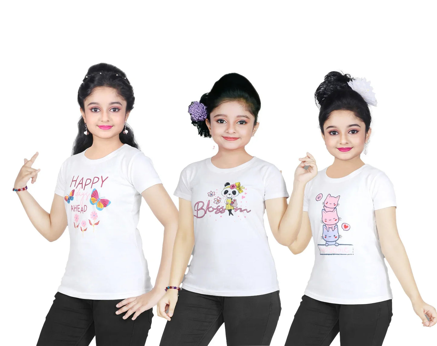Girl's Cotton Sleeve T-shirt 3 Set (3 Years - 9 Years)
