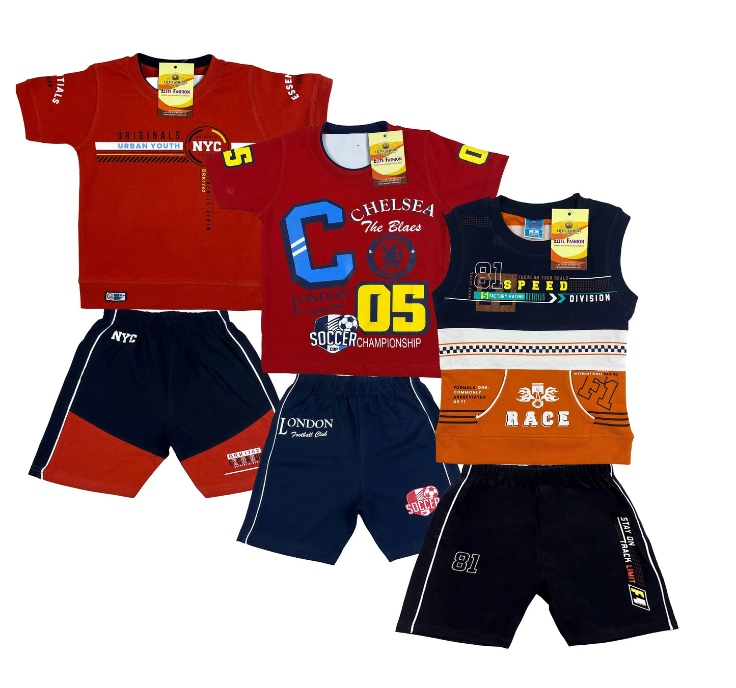 Boy's Cotton Sleeve T-shirt with Shorts 3 Set (3 Years - 9 Years)