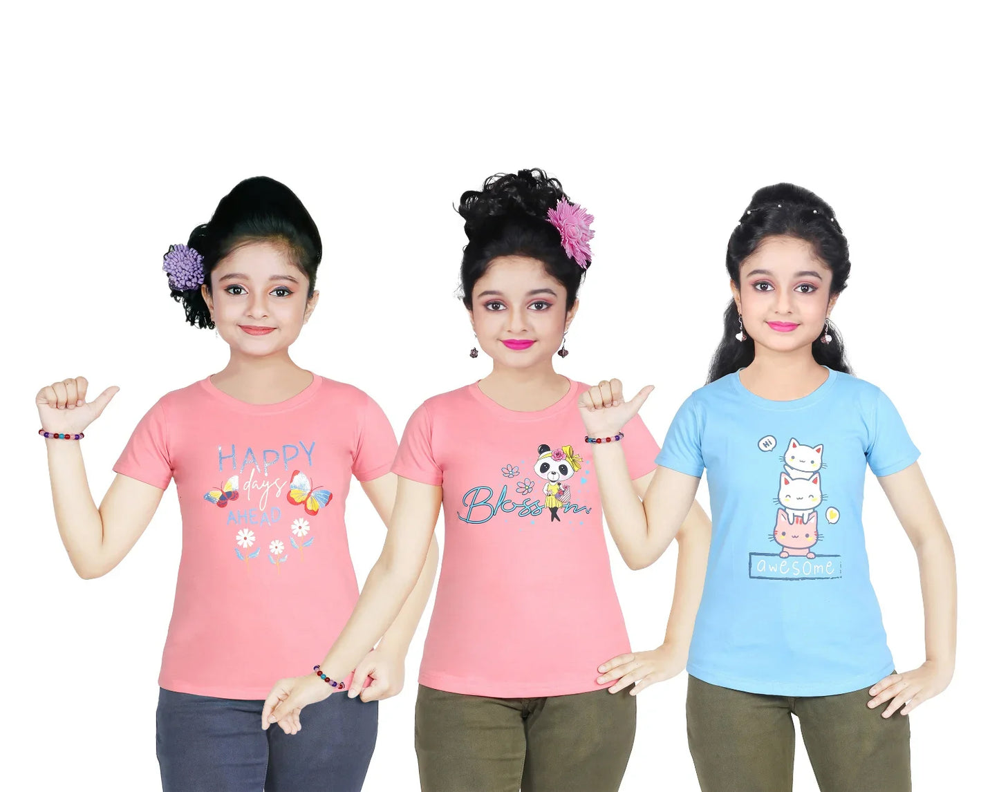 Girl's Cotton Sleeve T-shirt 3 Set (3 Years - 9 Years)