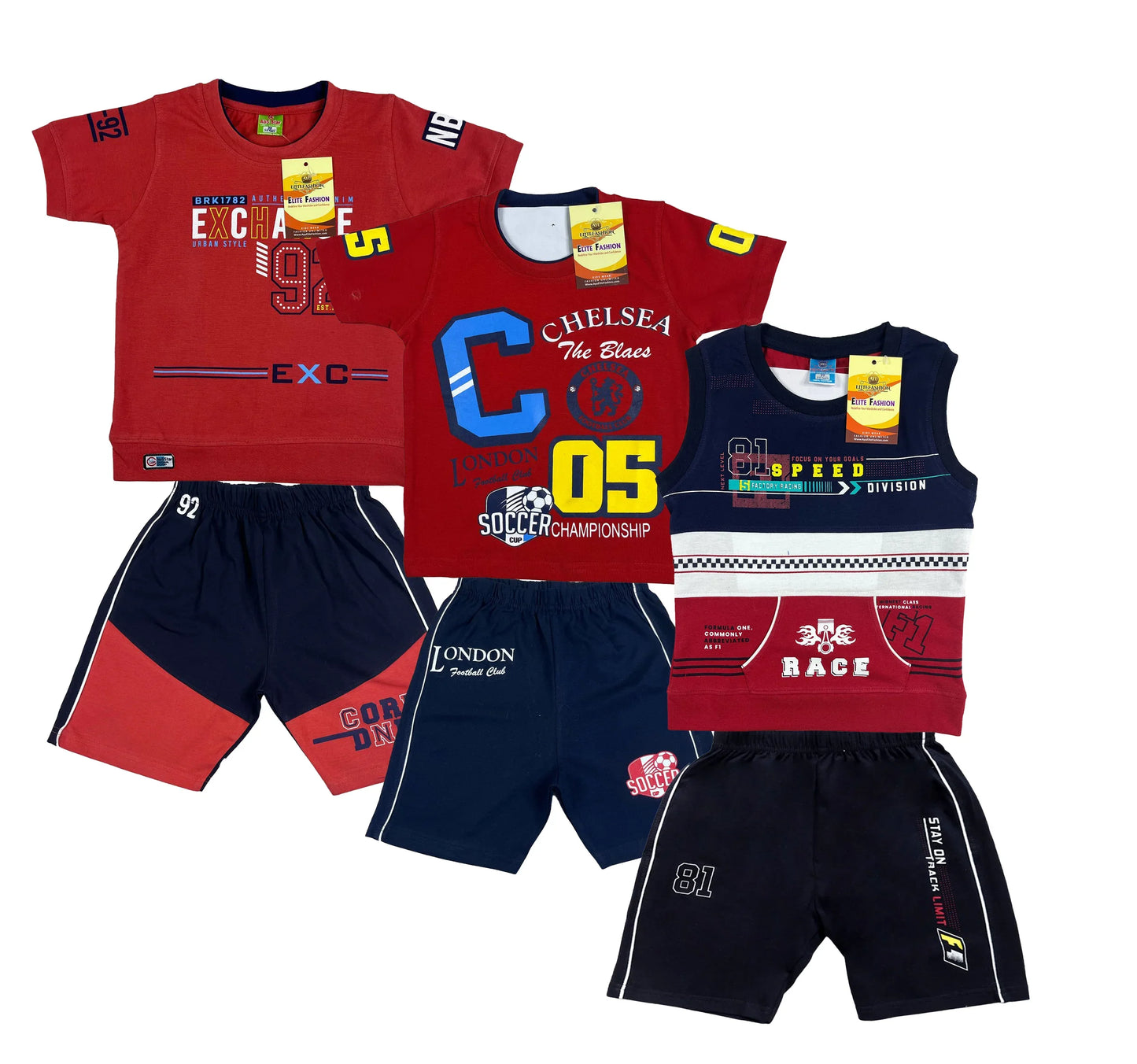 Boy's Cotton Sleeve T-shirt with Shorts 3 Set (3 Years - 9 Years)