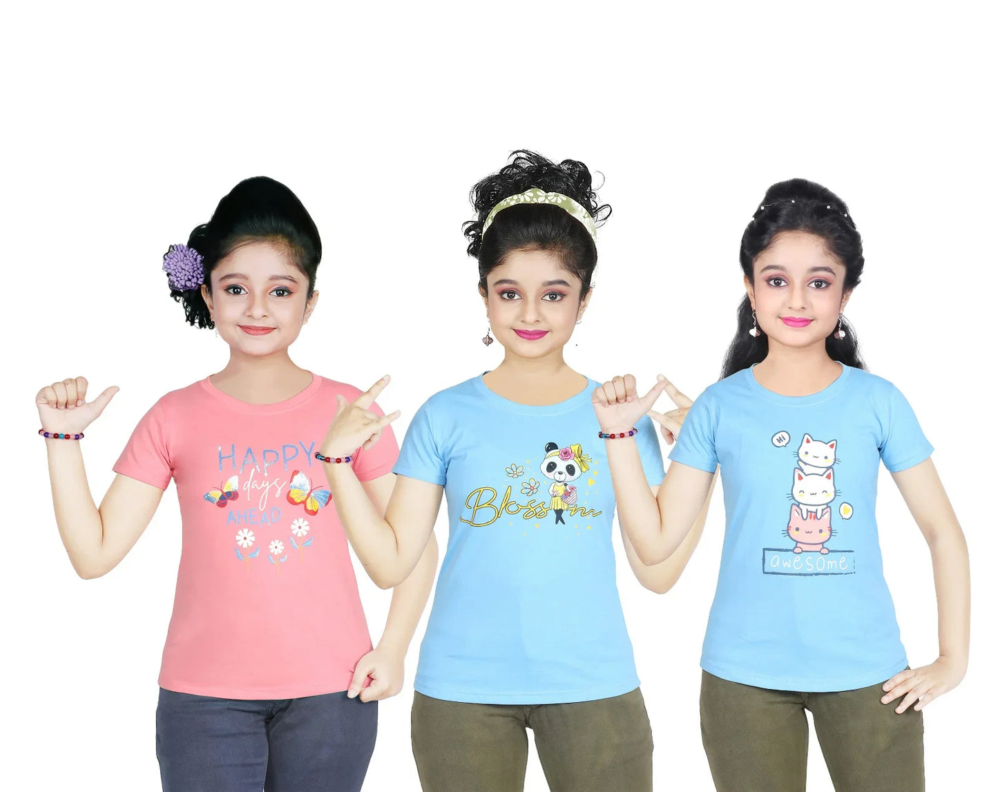 Girl's Cotton Sleeve T-shirt 3 Set (3 Years - 9 Years)