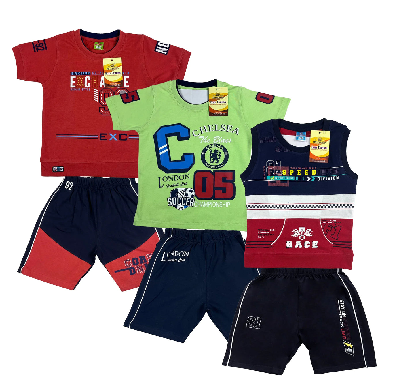 Boy's Cotton Sleeve T-shirt with Shorts 3 Set (3 Years - 9 Years)