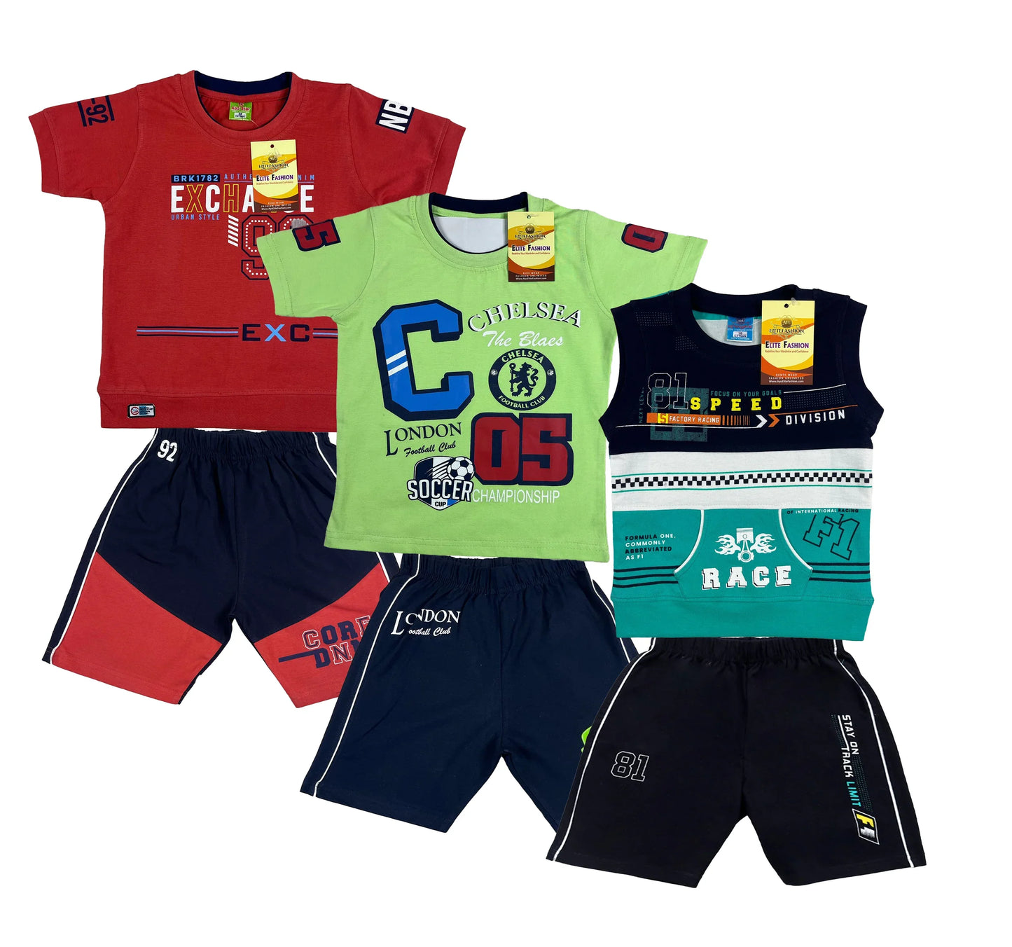 Boy's Cotton Sleeve T-shirt with Shorts 3 Set (3 Years - 9 Years)