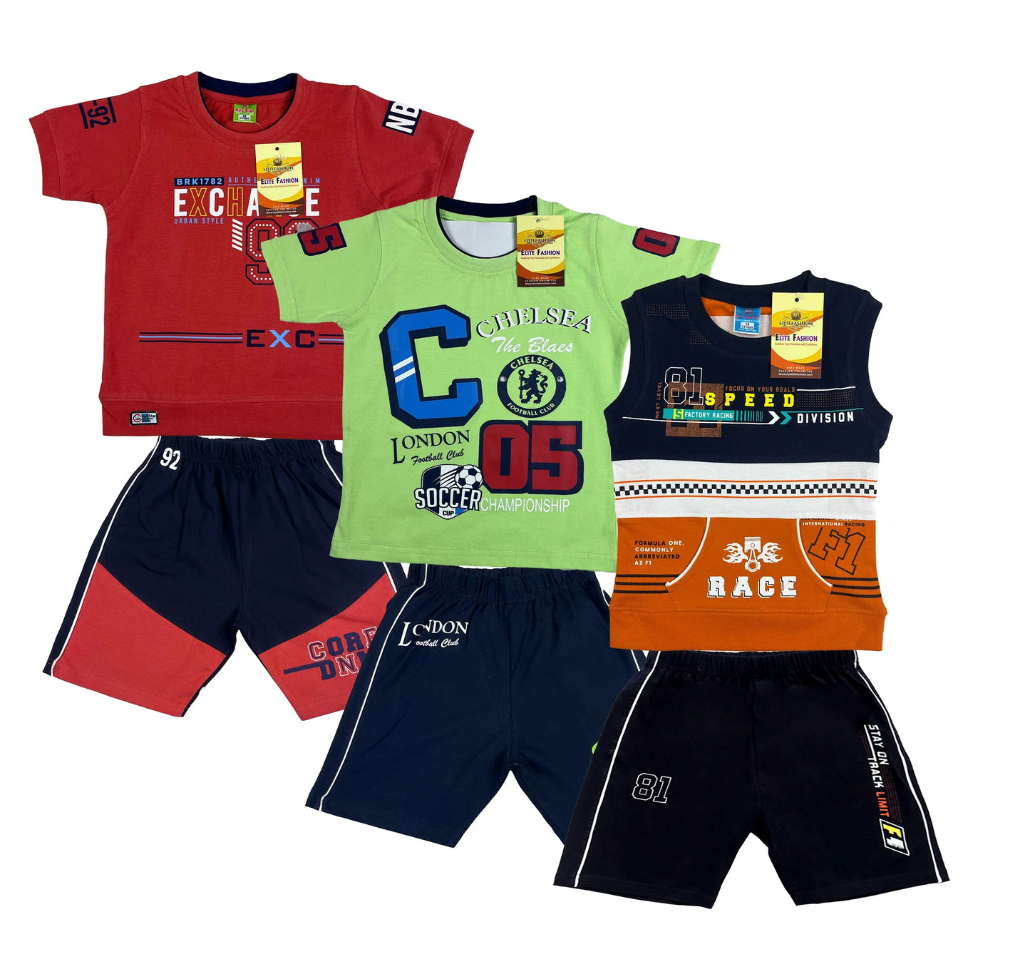 Boy's Cotton Sleeve T-shirt with Shorts 3 Set (3 Years - 9 Years)
