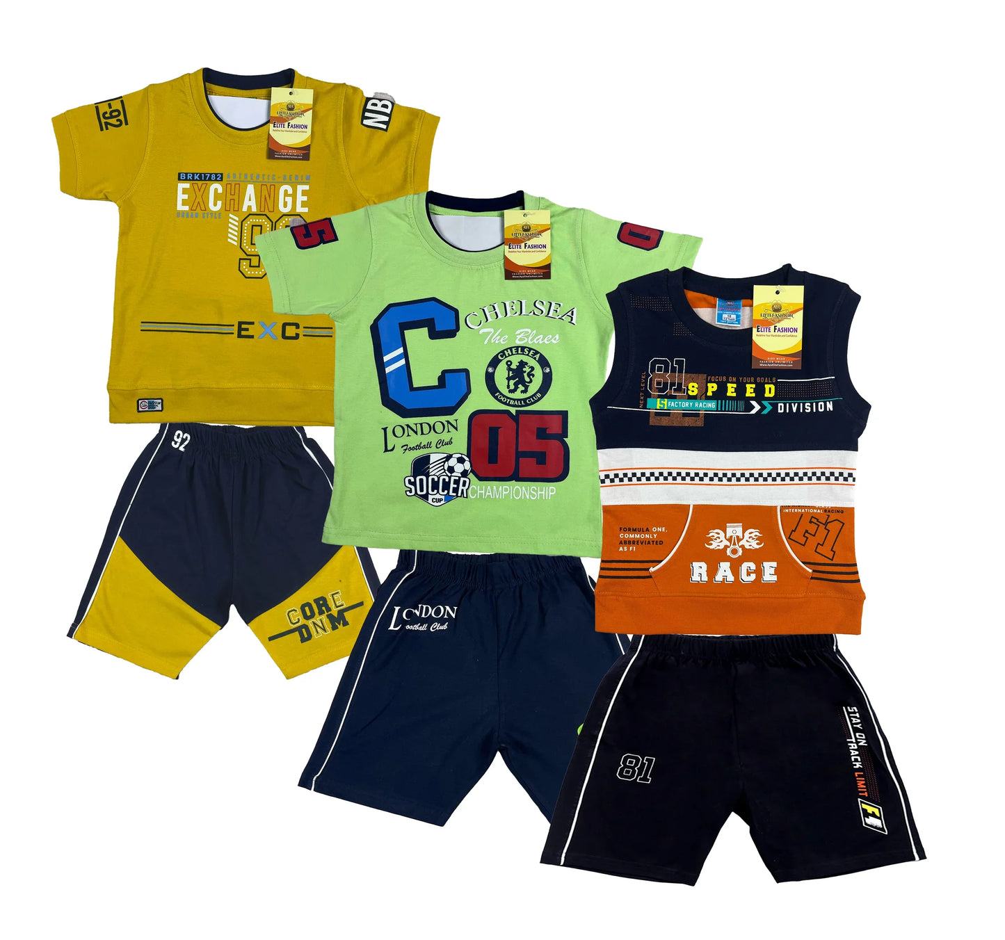 Boy's Cotton Sleeve T-shirt with Shorts 3 Set (3 Years - 9 Years)