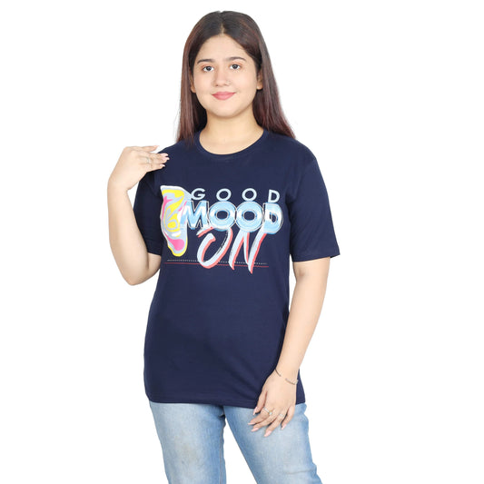 Trendy Oversized Back/Front Graphic Print  Blue T-Shirt