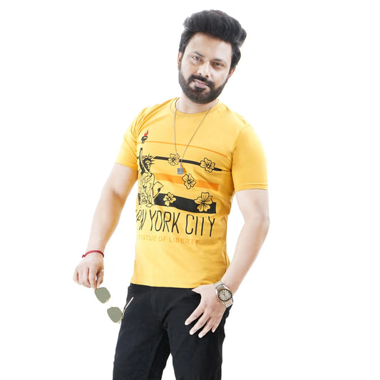 Men’s Short Sleeve Cotton Graphic Yellow T-shirt