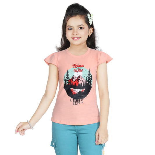 Girl’s Mountain Print Cotton Orange T-shirt (3 – 9 Years)