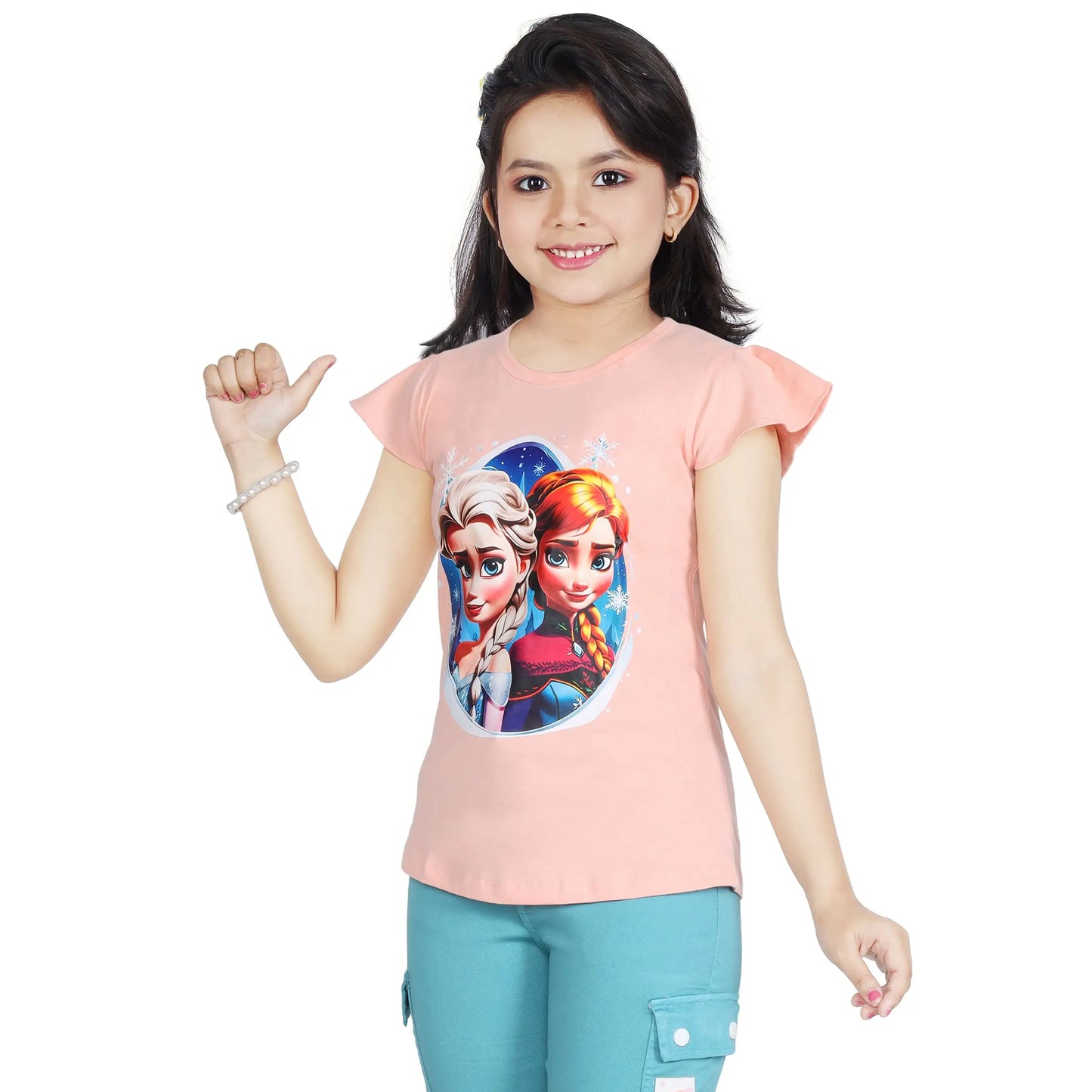 Girl’s Frozen Print Cotton Orange T-shirt (3 – 9 Years)