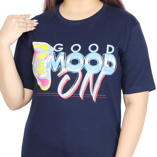 Trendy Oversized Back/Front Graphic Print  Blue T-Shirt