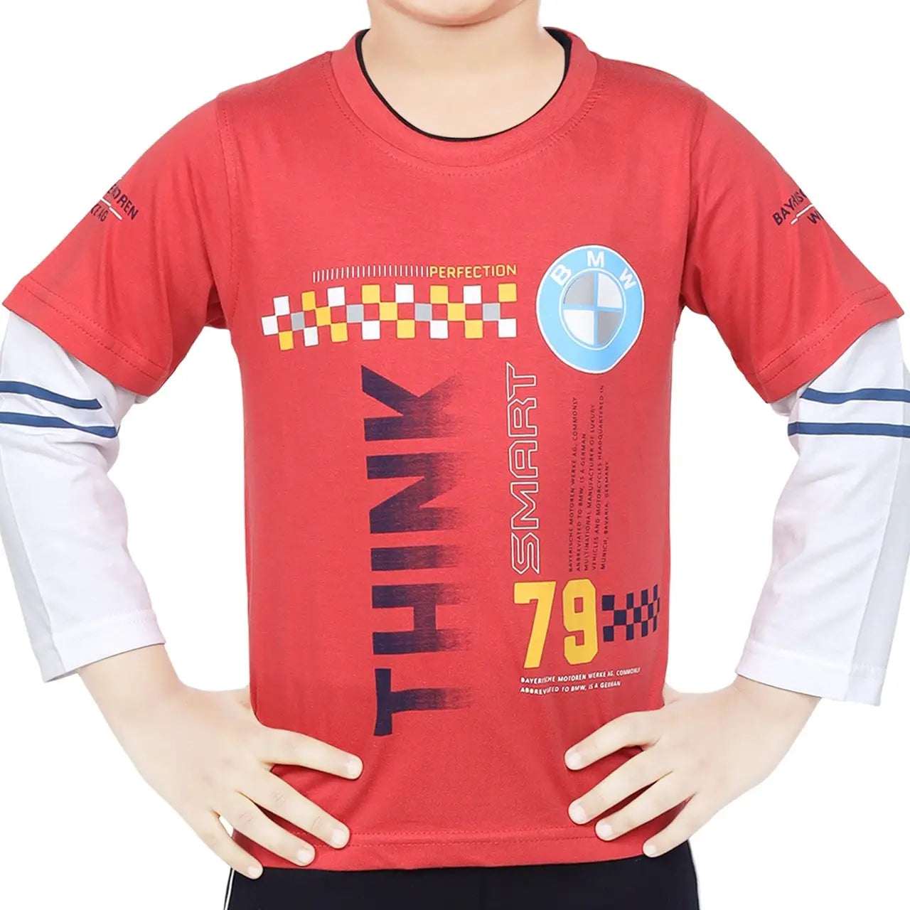 Toddler Boy's Cotton Short Full Sleeve Red T-Shirt (4 - 7 Years)