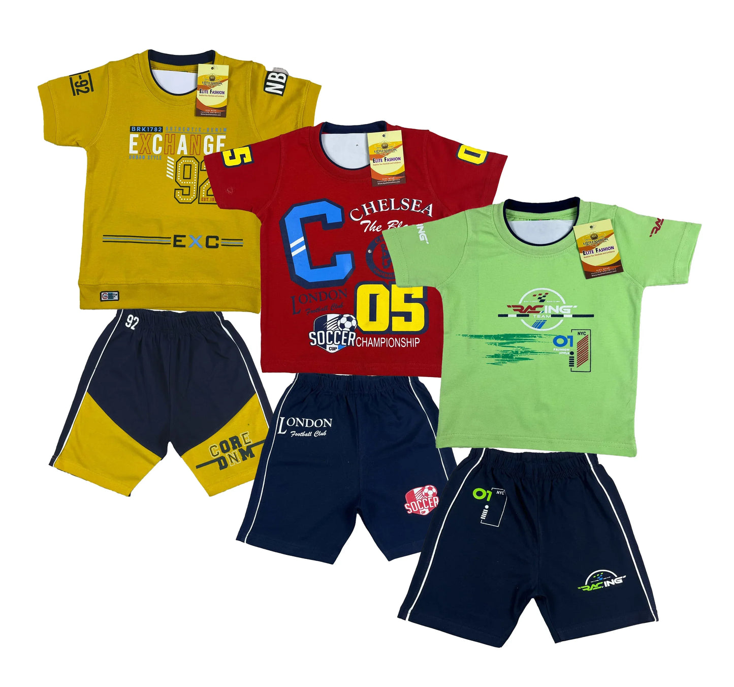 Boy's Cotton Sleeve T-shirt with Shorts 3 Set (3 Years - 9 Years)
