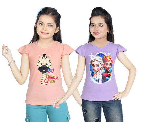 Girl's Cotton Sleeve T-shirt 2 Set (3 Years - 9 Years)